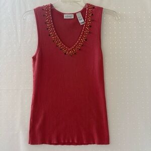 Liz Claiborne Villager Red Beaded Tank Top. size XL. iNV25/185